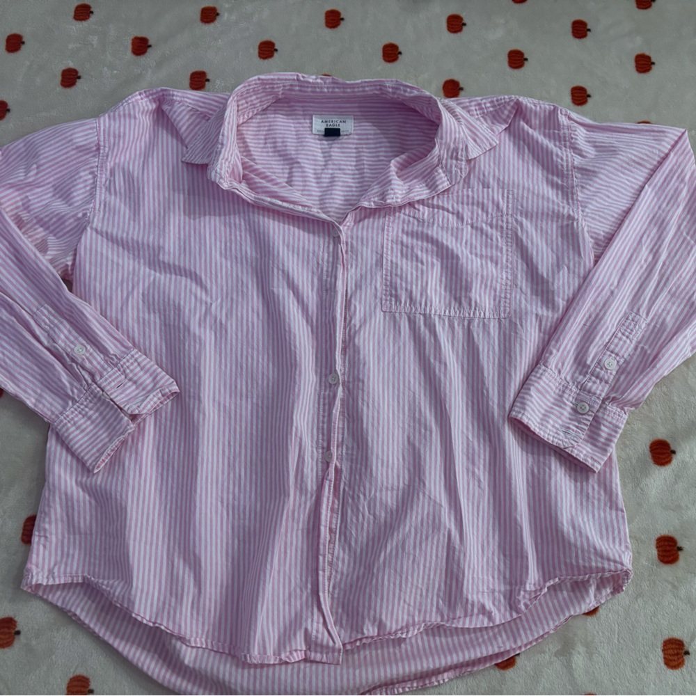 American Eagle Outfitters Pink Striped Casual Shirt